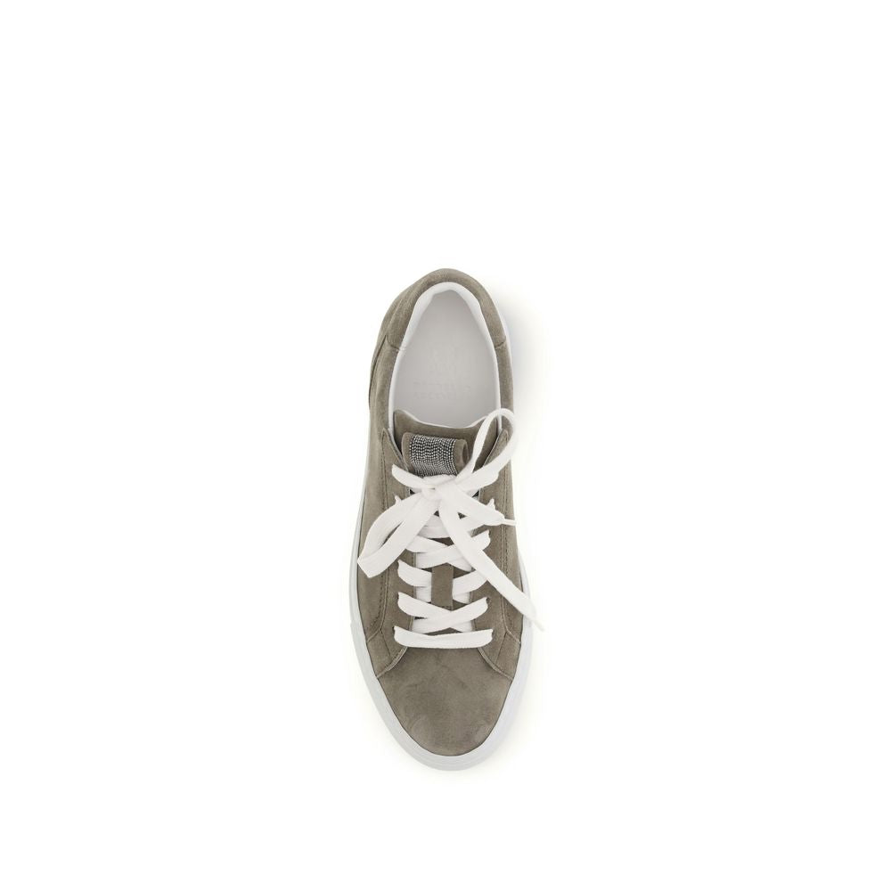 Brunello Cucinelli Gray Calf Leather Bos Taurus Sneakers