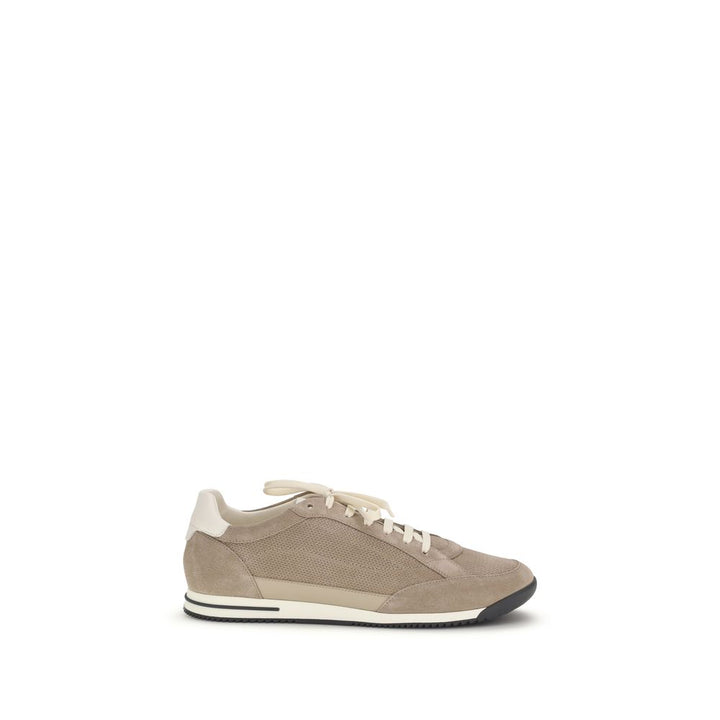 Brunello Cucinelli Beige Calf Leather Bos Taurus Low Top Sneakers