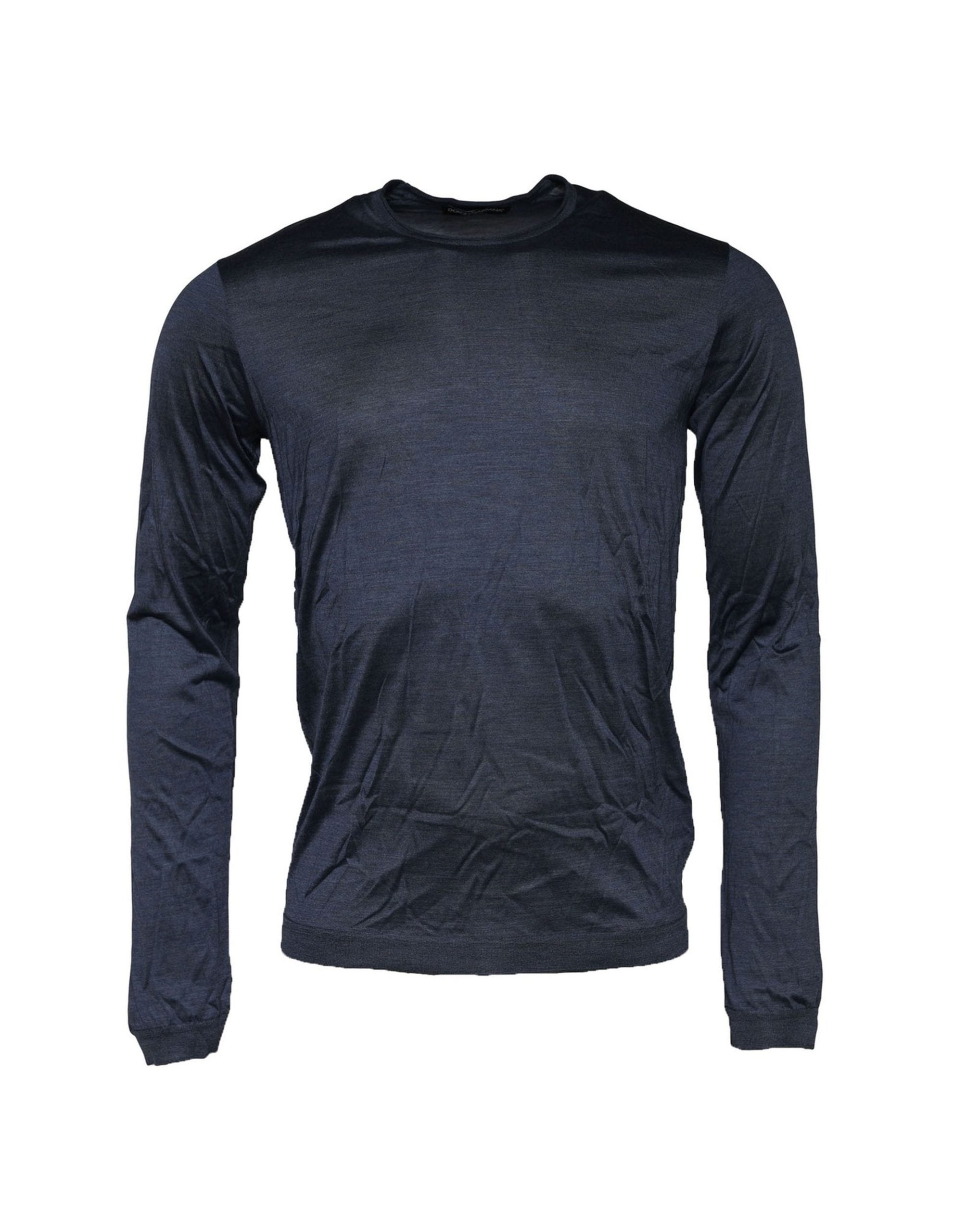Dolce & Gabbana Blue Silk Crew Neck Long Sleeves Men T-shirt