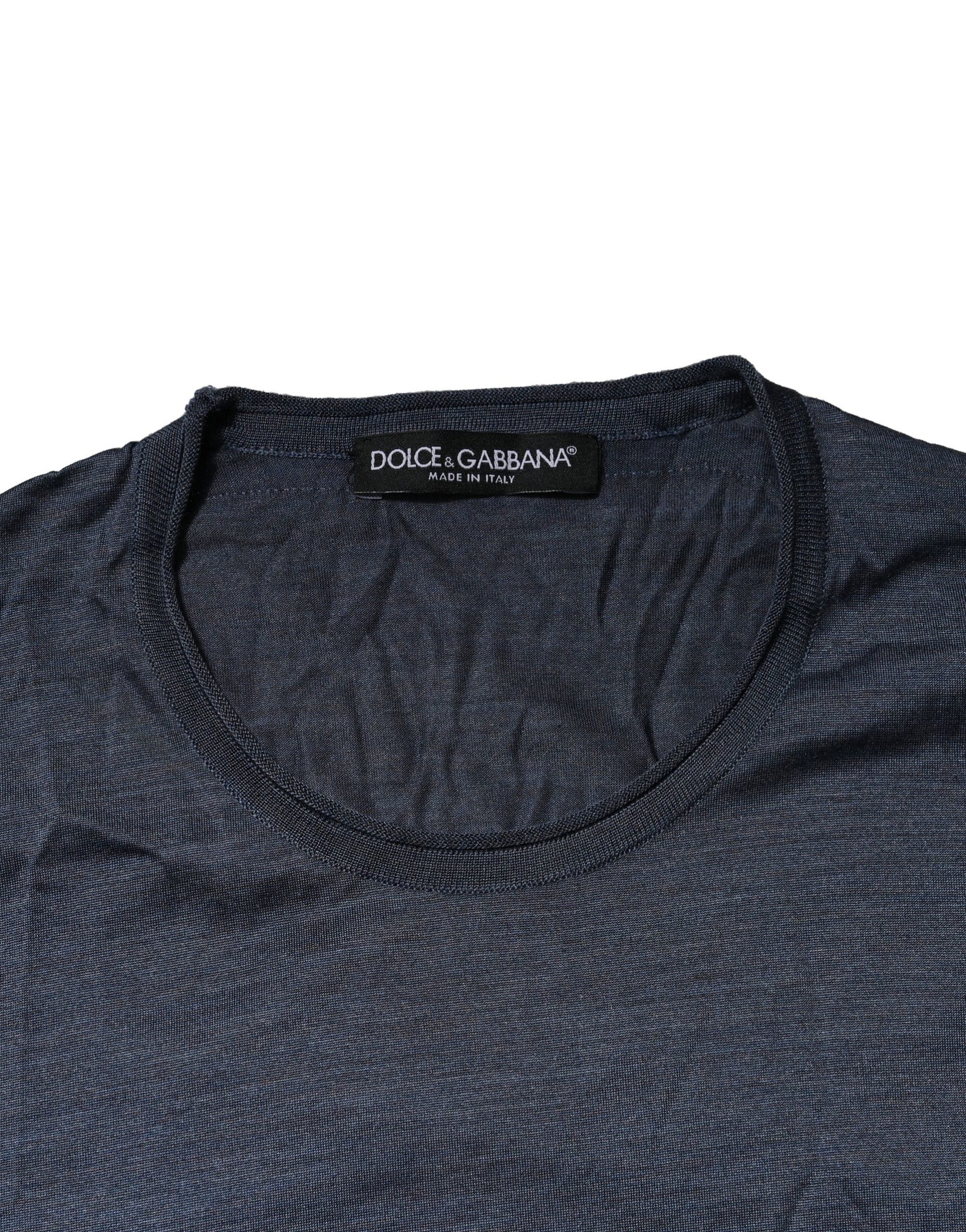 Dolce & Gabbana Blue Silk Crew Neck Long Sleeves Men T-shirt