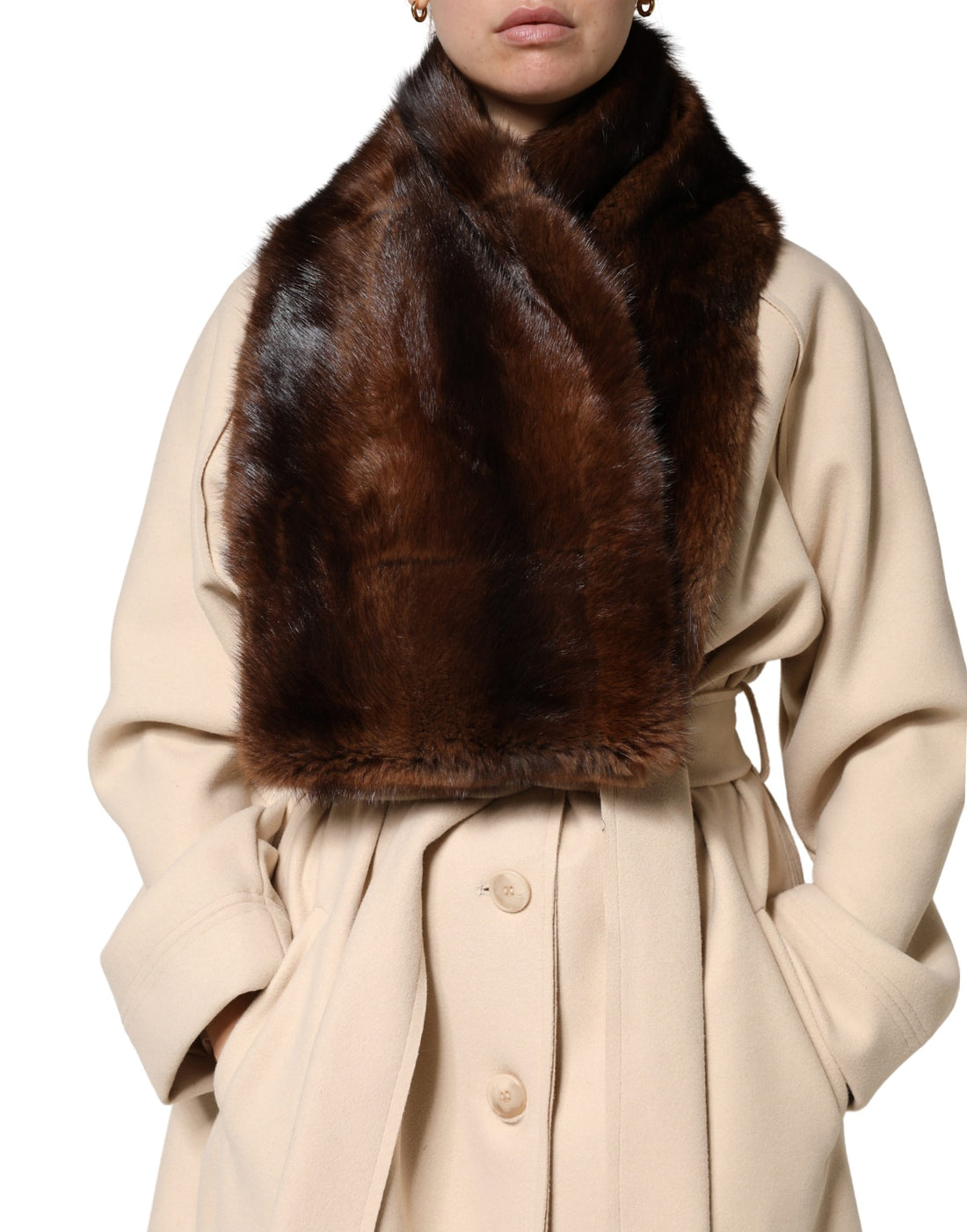 Dolce & Gabbana Black Brown Stripe Fur Shawl Wrap Scarf