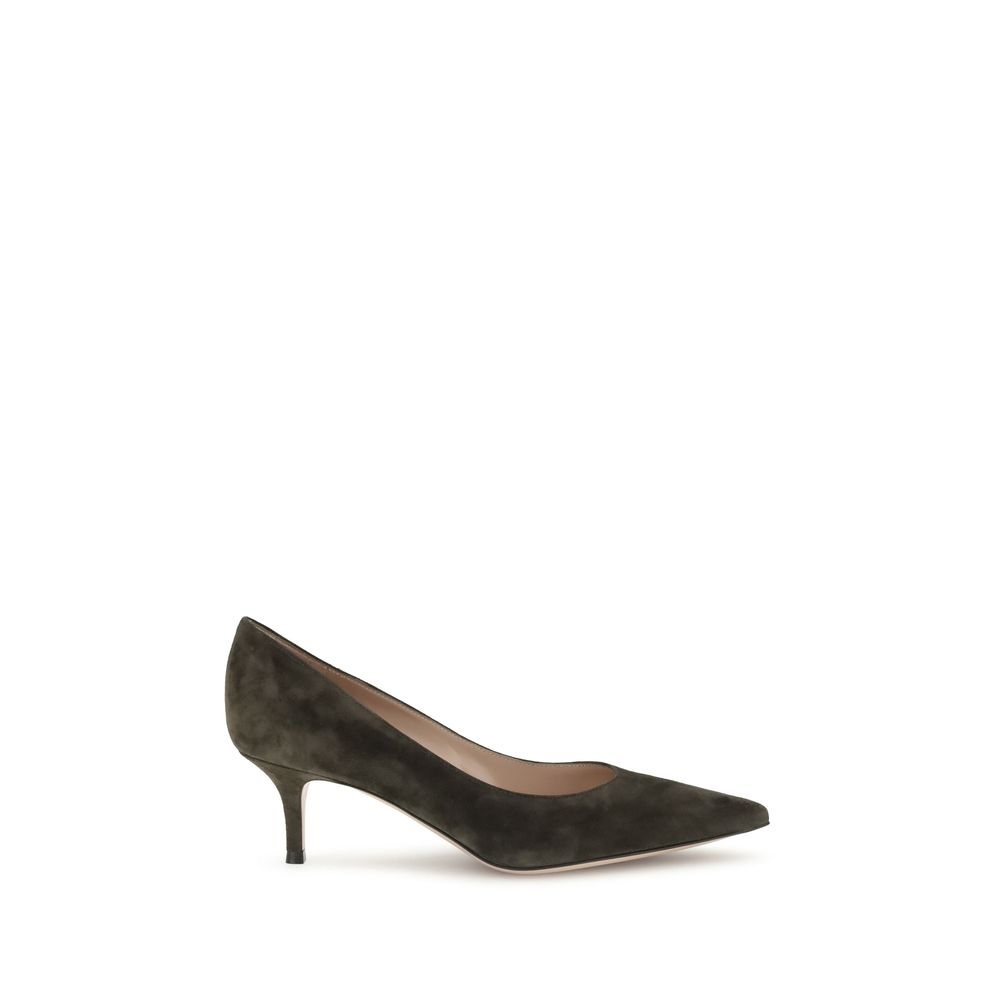 Gianvito Rossi Brown Calf Leather Bos Taurus Mid Heel Pumps