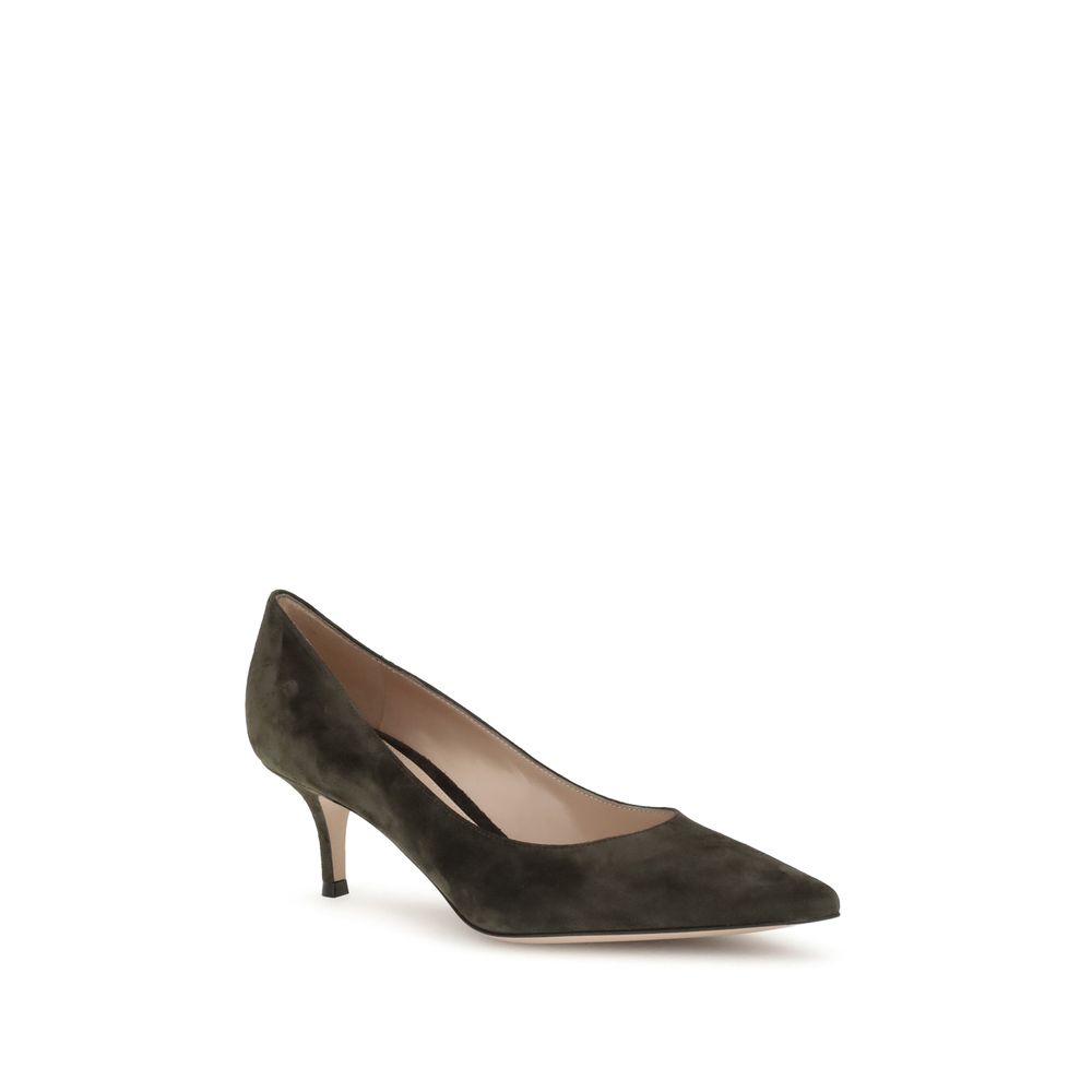 Gianvito Rossi Brown Calf Leather Bos Taurus Mid Heel Pumps