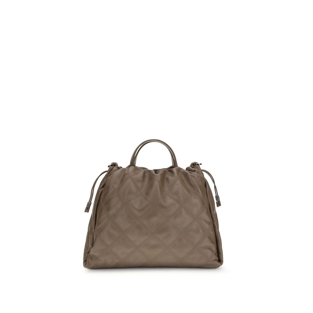 Brunello Cucinelli Gray Calf Leather Bos Taurus Handbag