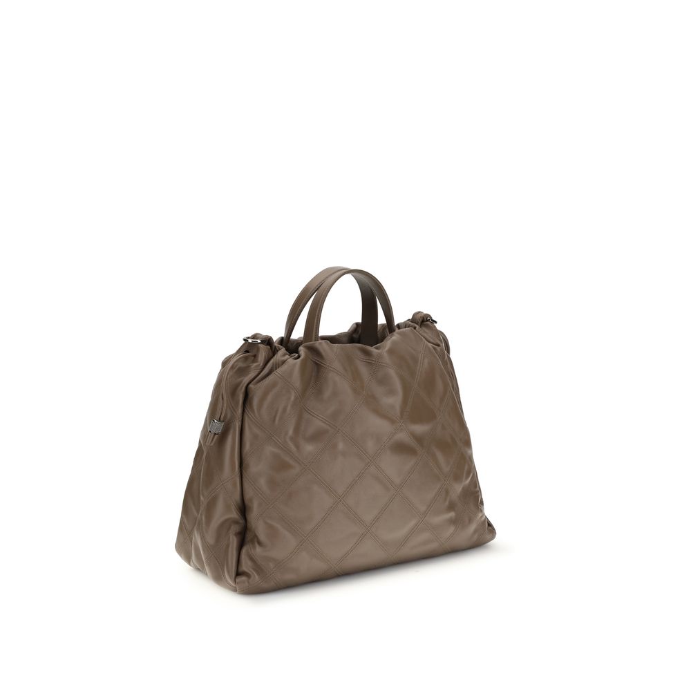 Brunello Cucinelli Gray Calf Leather Bos Taurus Handbag