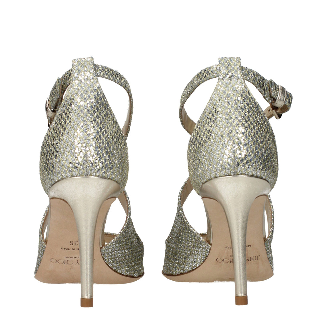Jimmy Choo Gold Plastic Stiletto Heel Sandals