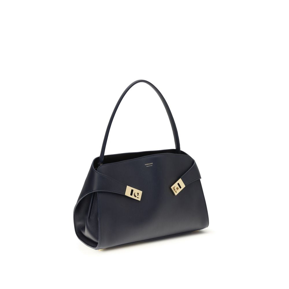 Ferragamo Blue Calf Leather Bos Taurus Shoulder Bag