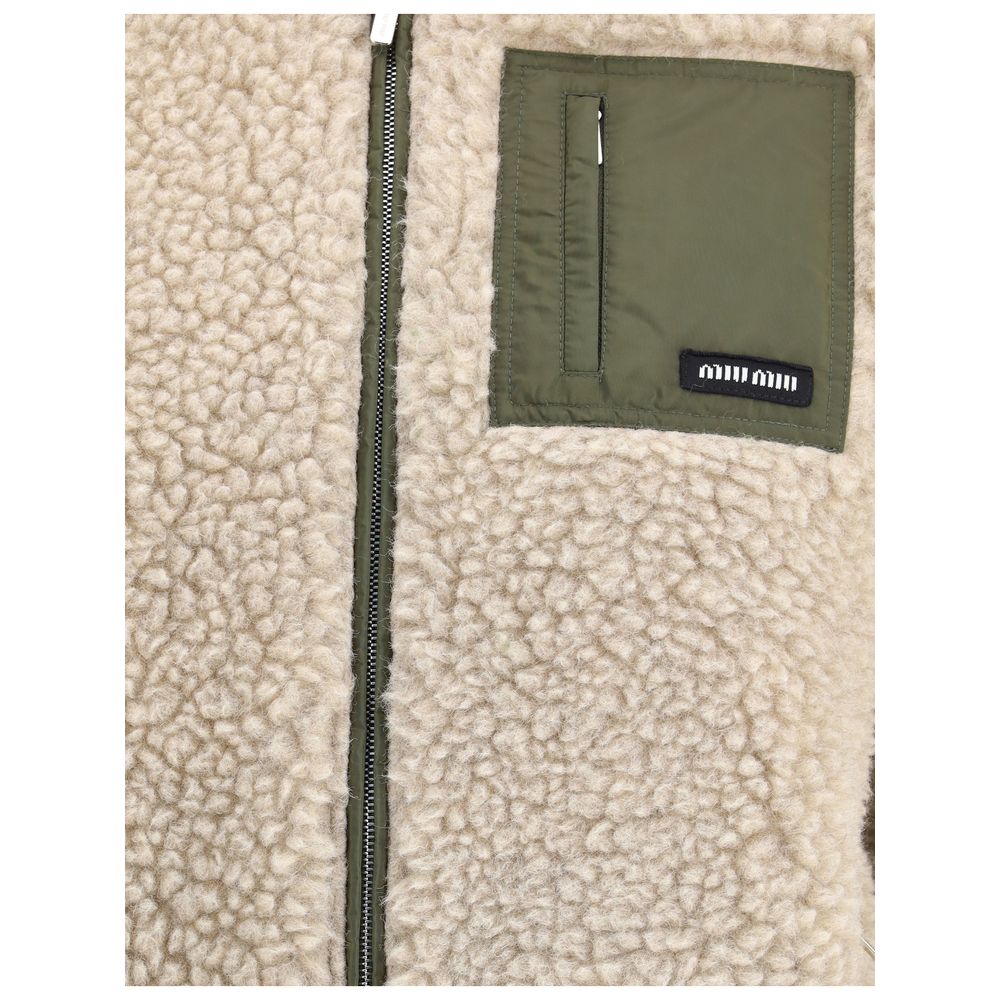 Miu Miu Beige Fleece Wool Full-Length Jacket