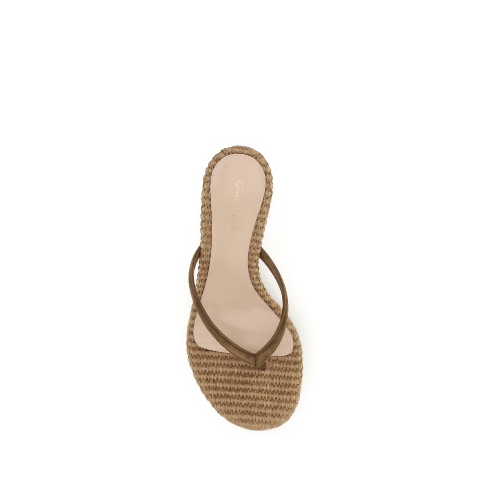 Gianvito Rossi Beige Raffia Stiletto Heel Sandals