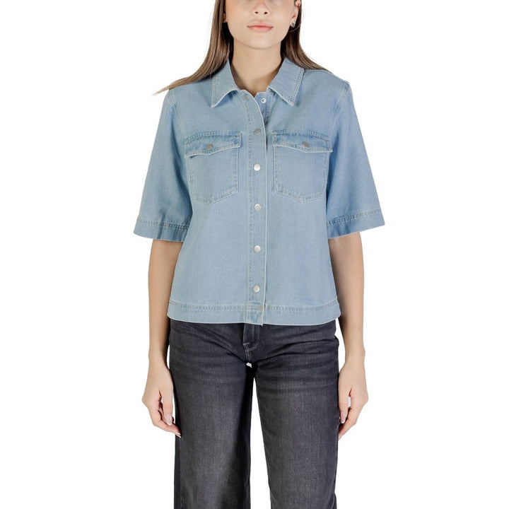 Only Light Blue Cotton Shortsleeve Shirt