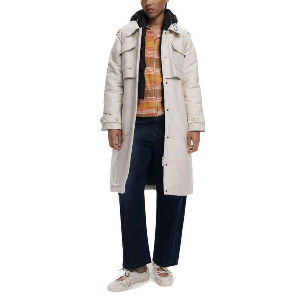 Desigual Cream Polyester Coat