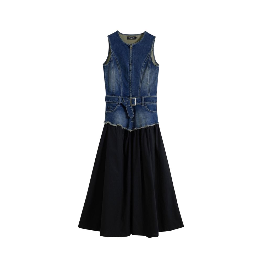Desigual Blue Cotton Long Dress