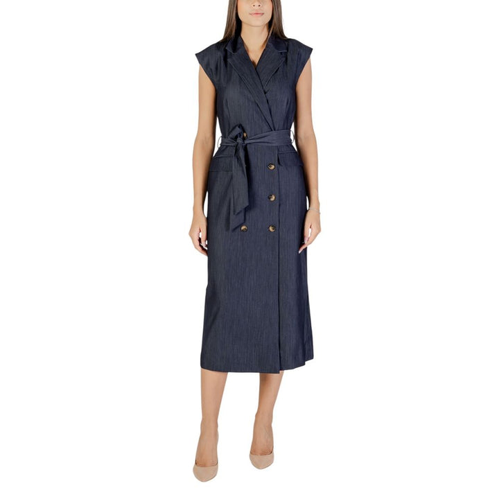 ICHI Blue Polyester Long Dress