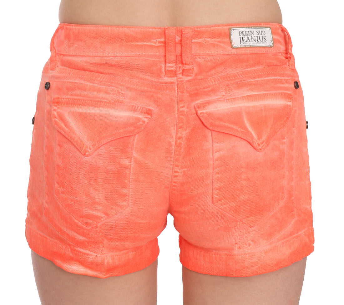 PLEIN SUD Orange Mid Waist Cotton Denim Mini Shorts