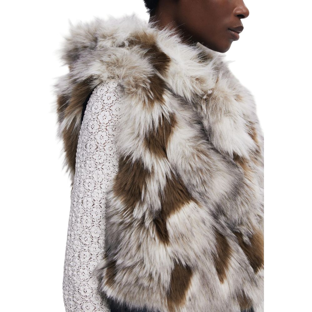 Desigual Beige Polyester Sleveless Jacket