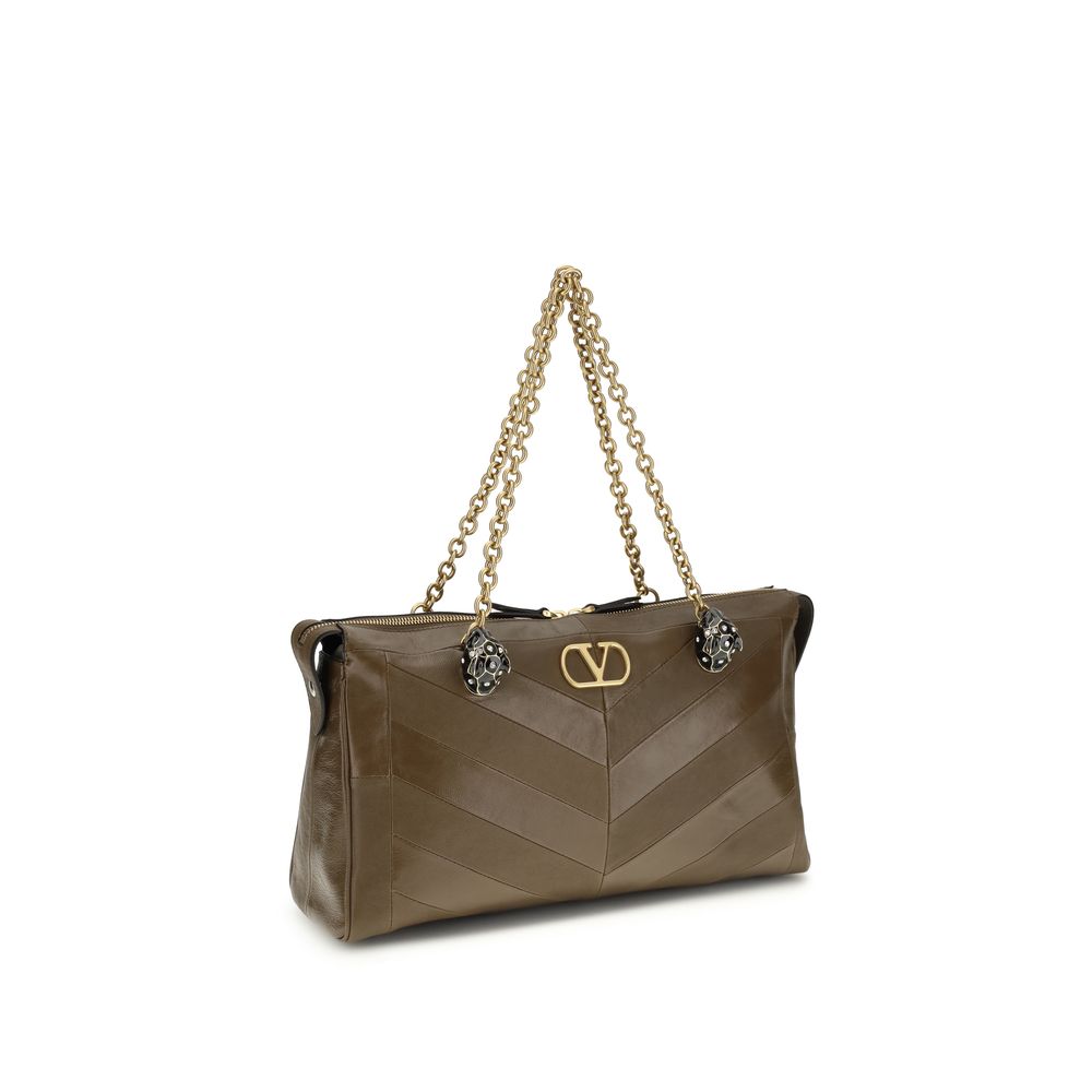 Valentino Garavani Brown Calf Leather Bos Taurus Shoulder Bag