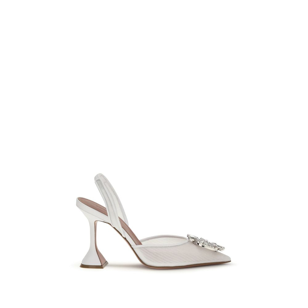Amina Muaddi White Polyester Platform Pumps
