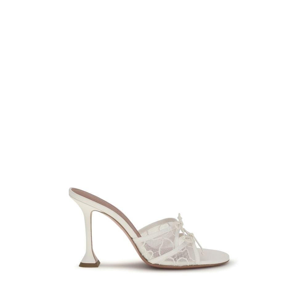 Amina Muaddi White Cotton Slippers