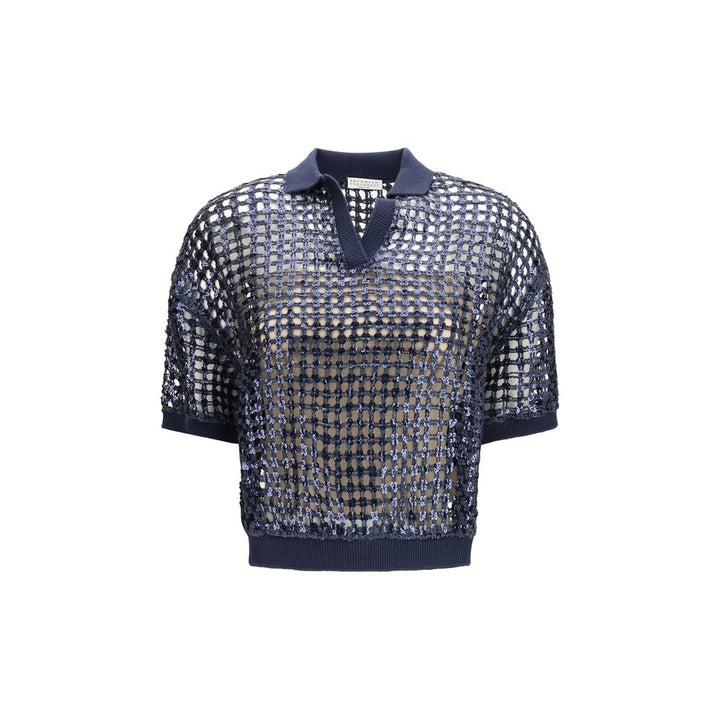 Brunello Cucinelli Blue Silk Polo Shirt