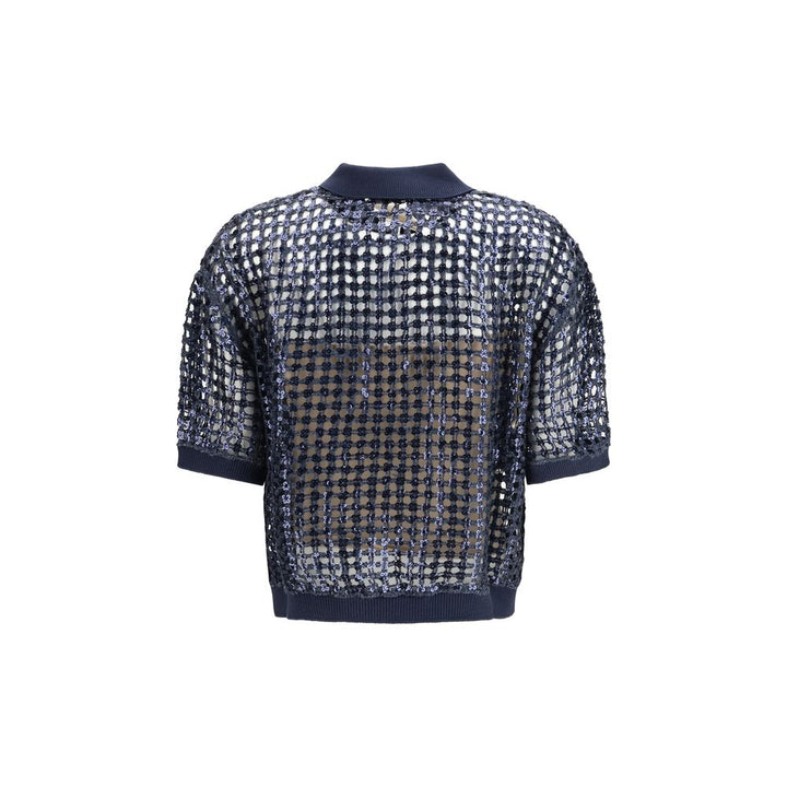 Brunello Cucinelli Blue Silk Polo Shirt