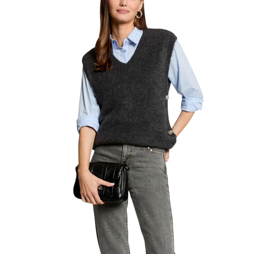 Morgan De Toi Gray Marabou Sleeveles Sweater