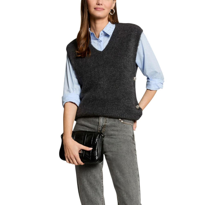 Morgan De Toi Gray Marabou Sleeveles Sweater