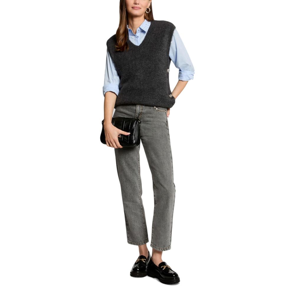 Morgan De Toi Gray Marabou Sleeveles Sweater