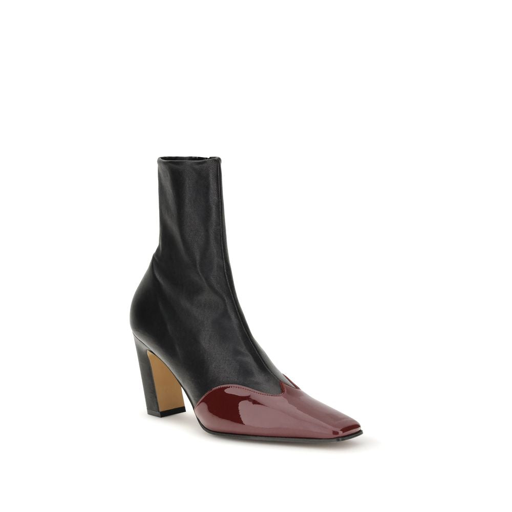 Khaite Black Leather Ankle Boots