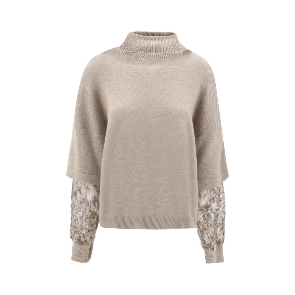 Brunello Cucinelli Brown Calf Leather Bos Taurus Turtleneck