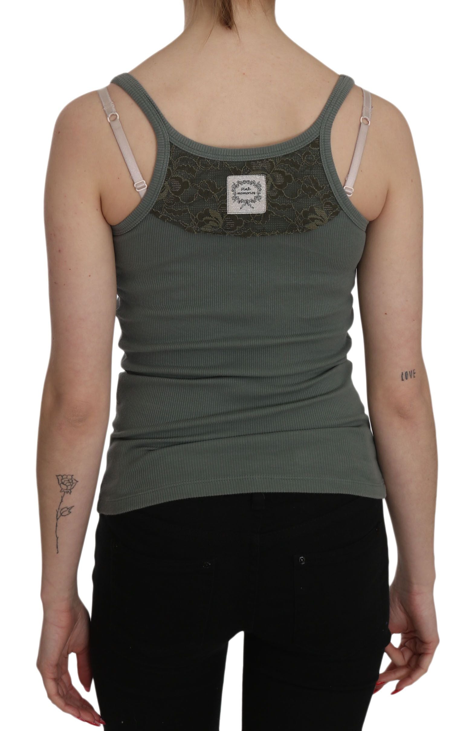 PINK MEMORIES Green Spaghetti Strap Slim Fit Casual Tank Top Blouse