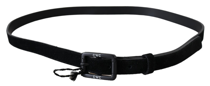 Costume National Black Leather Velvet Buckle Waist Belt