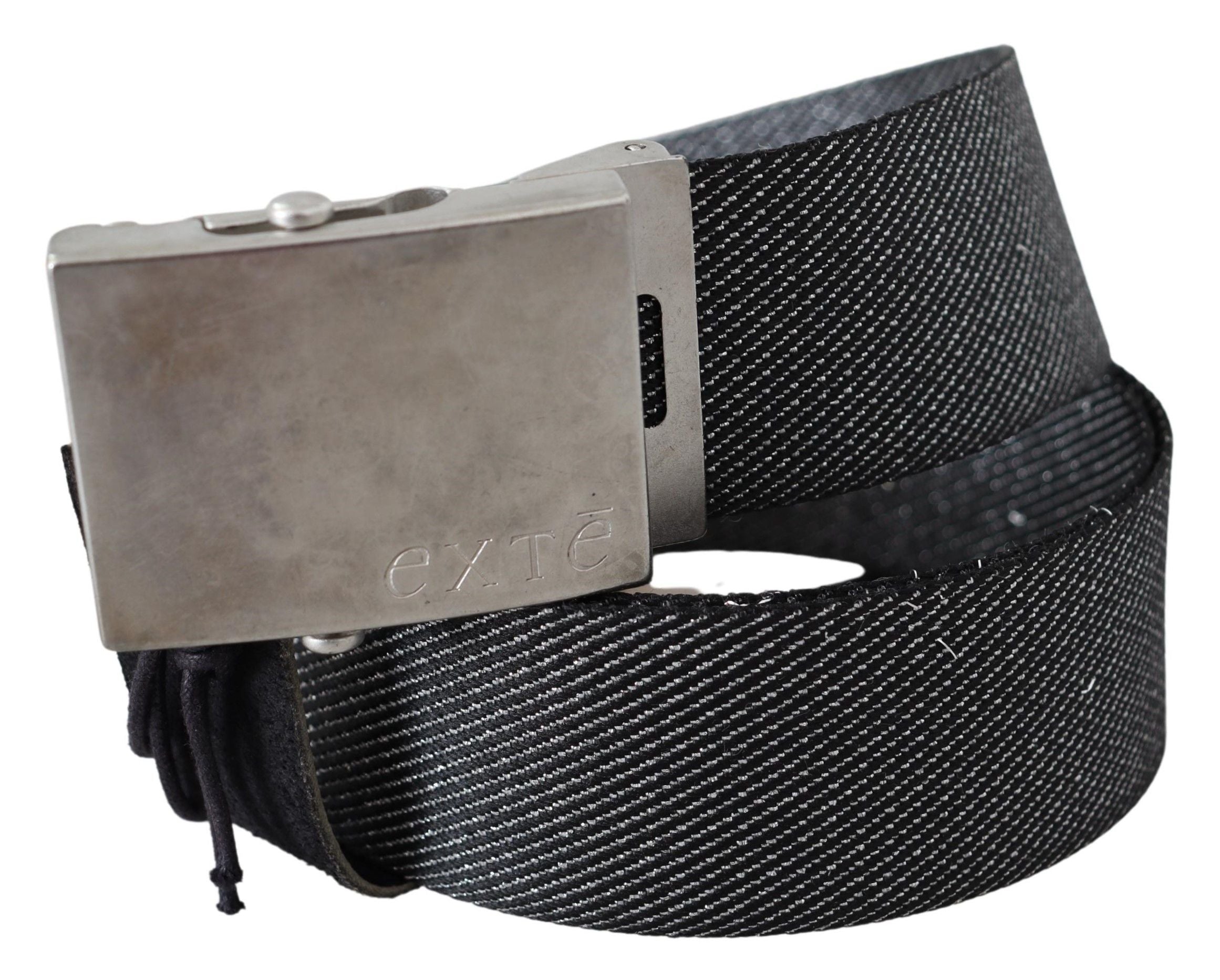 Exte Black Silver Metal Brushed Buckle Waist Belt