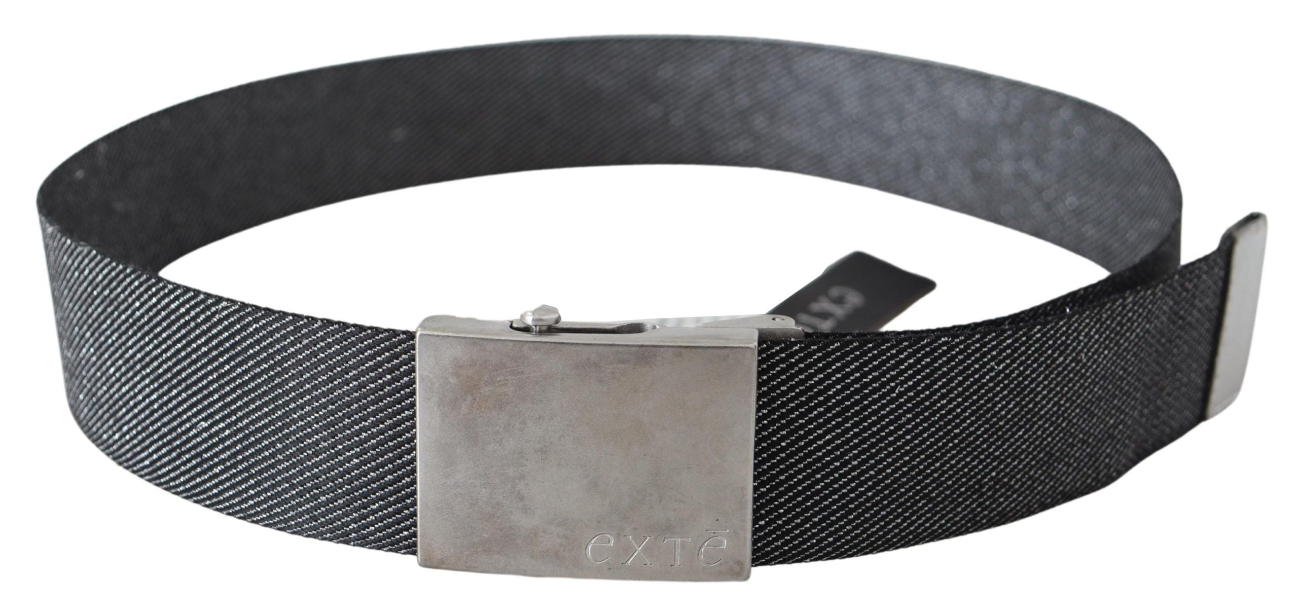 Exte Black Silver Metal Brushed Buckle Waist Belt