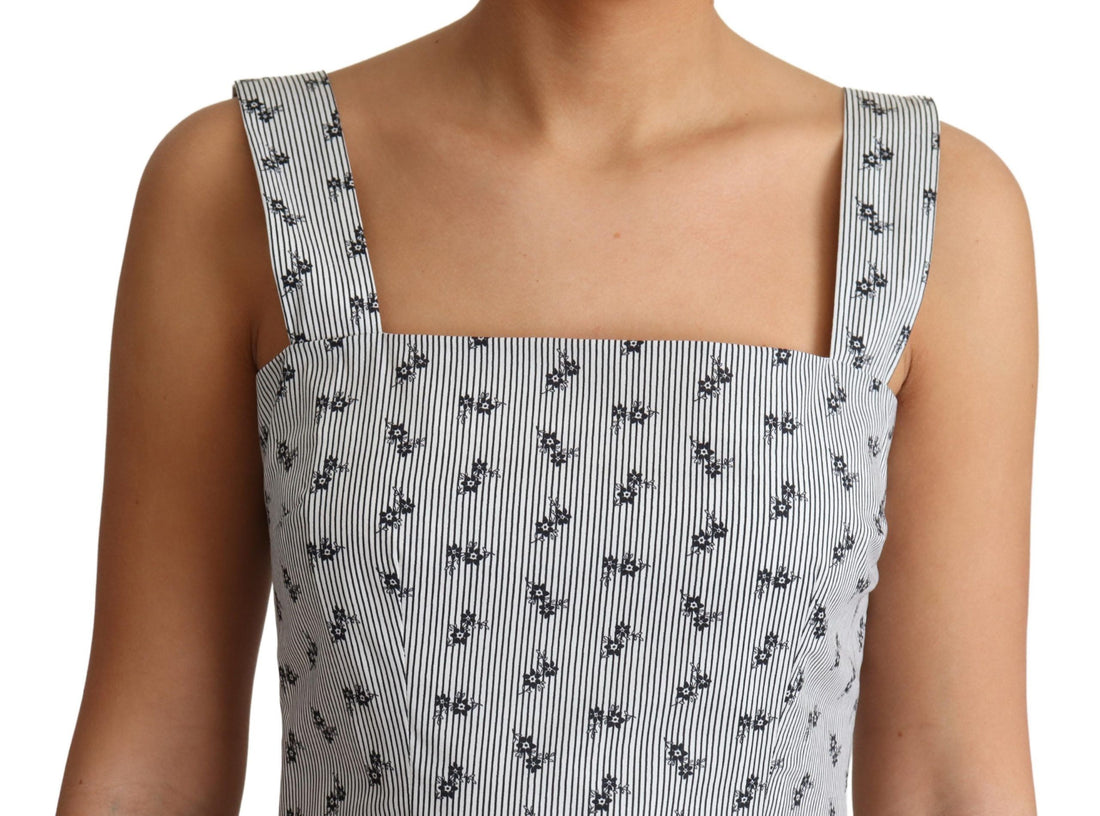 Dolce & Gabbana Blue White Floral Cotton A-Line Dress