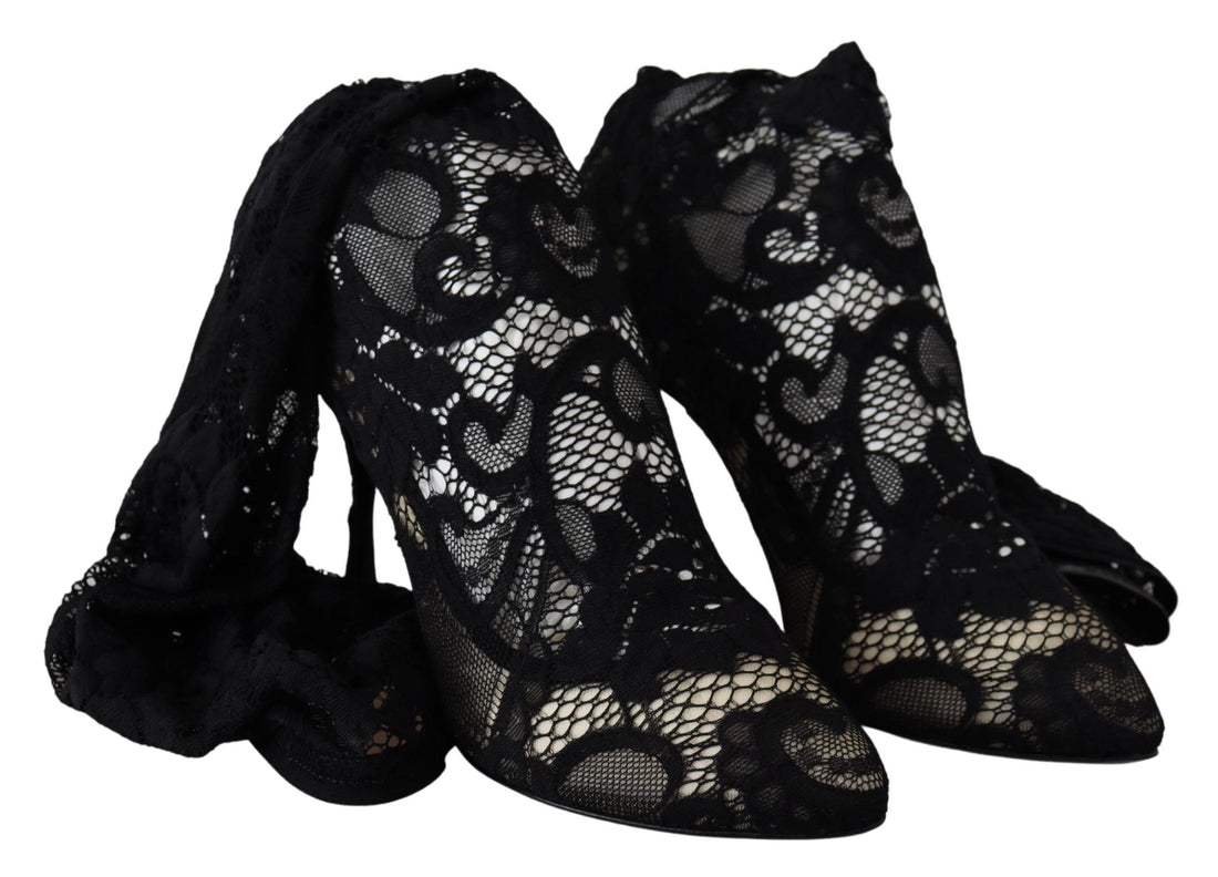 Dolce & Gabbana Black Taormina Lace Socks Boots Shoes Pumps