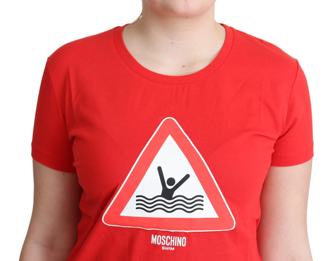 Moschino Red Cotton Swim Graphic Triangle Print  T-shirt