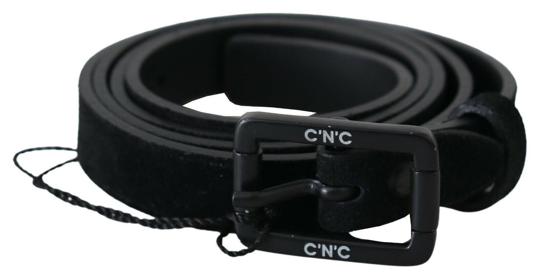Costume National Black Leather Velvet Square Buckle Waist