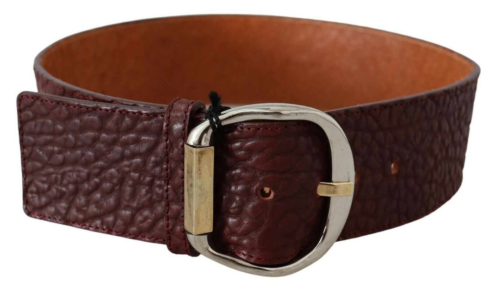 GF Ferre Bordeaux Wide Leather Waist Gold Silver Belt