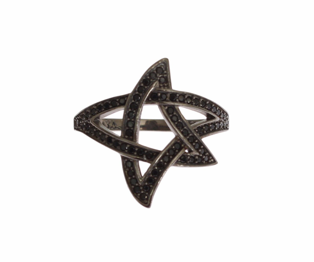 Nialaya Black CZ Rhodium 925 Silver Womens Ring