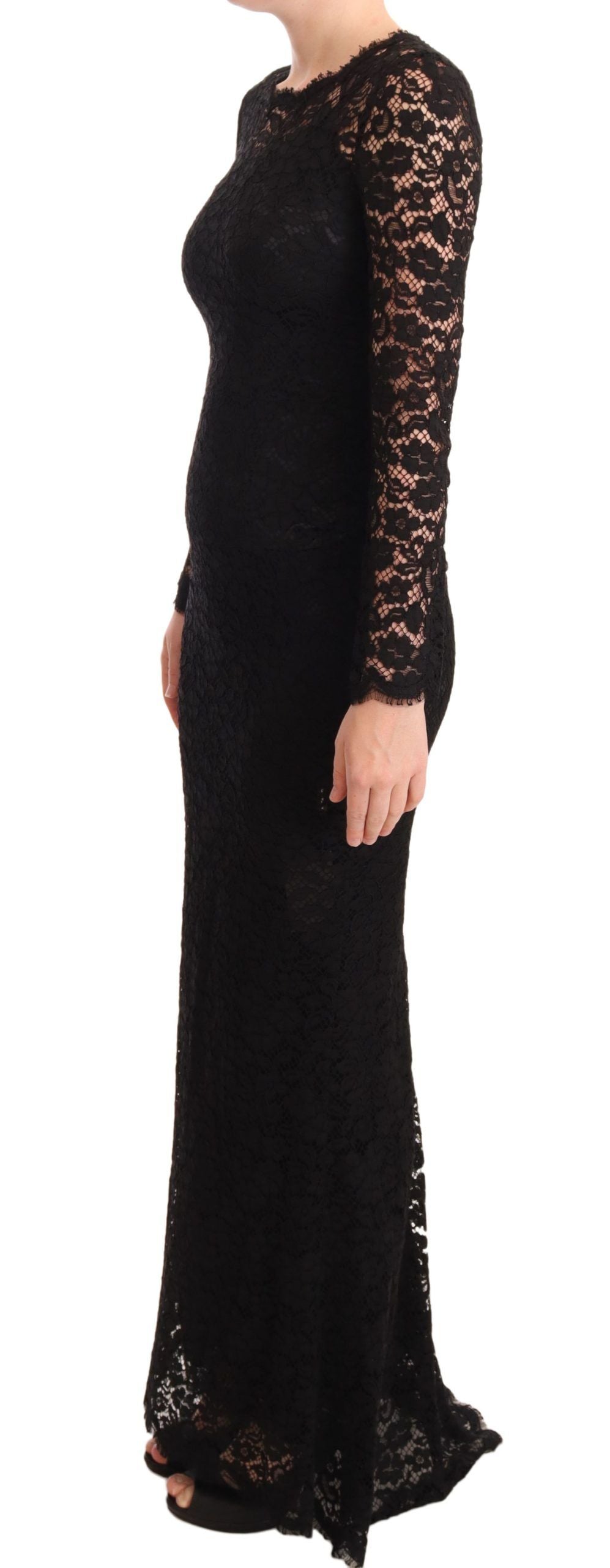 Dolce & Gabbana Black Cotton Lace Mermaid Long Sleeves Dress