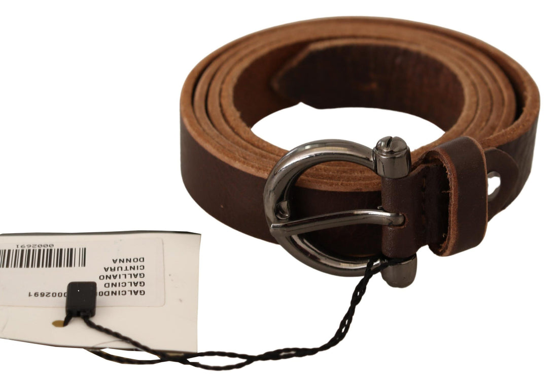 John Galliano Brown Leather Logo Design Round Buckle Waist Belt