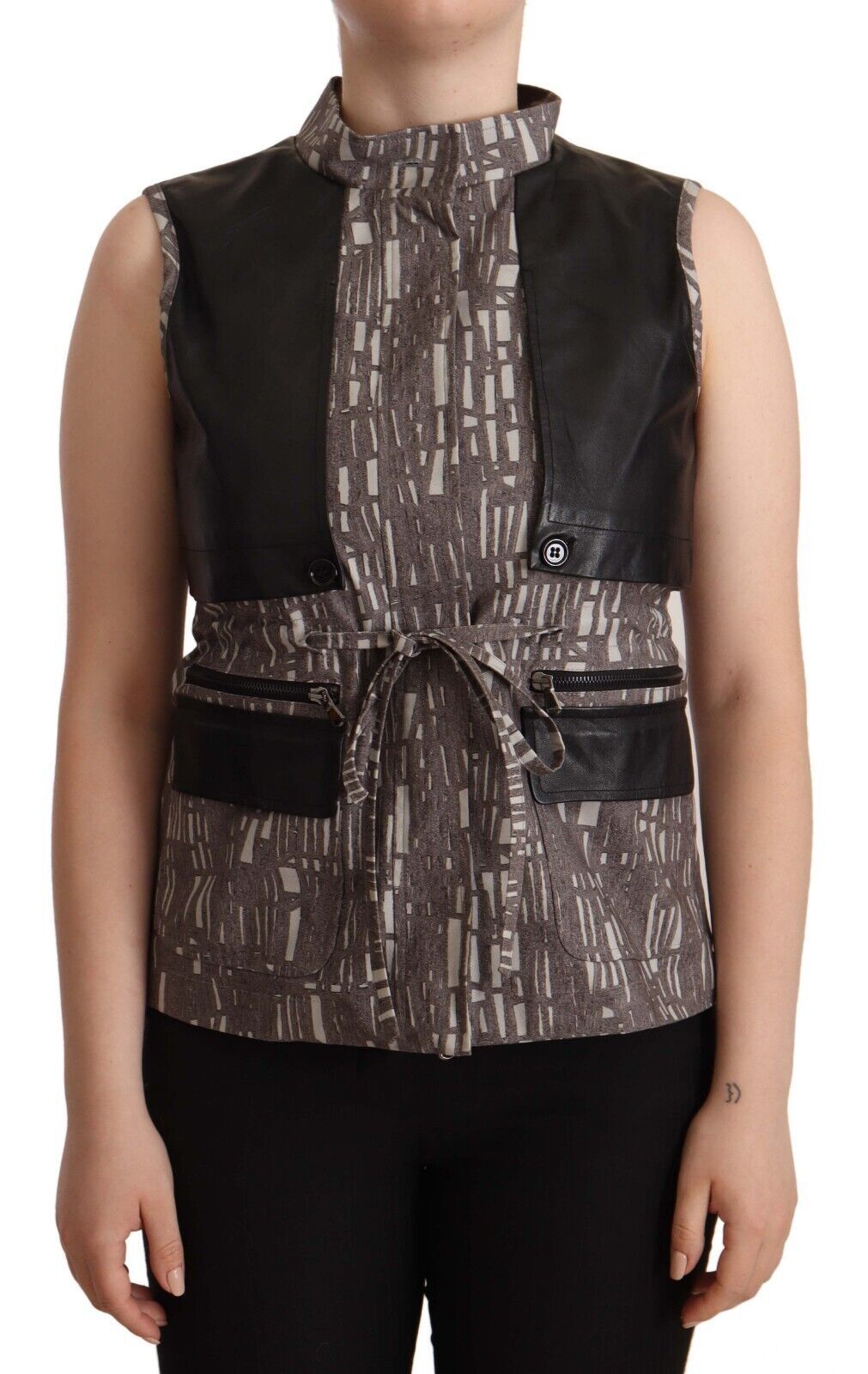 Comeforbreakfast Brown Black Vest Leather Sleeveless Top Blouse