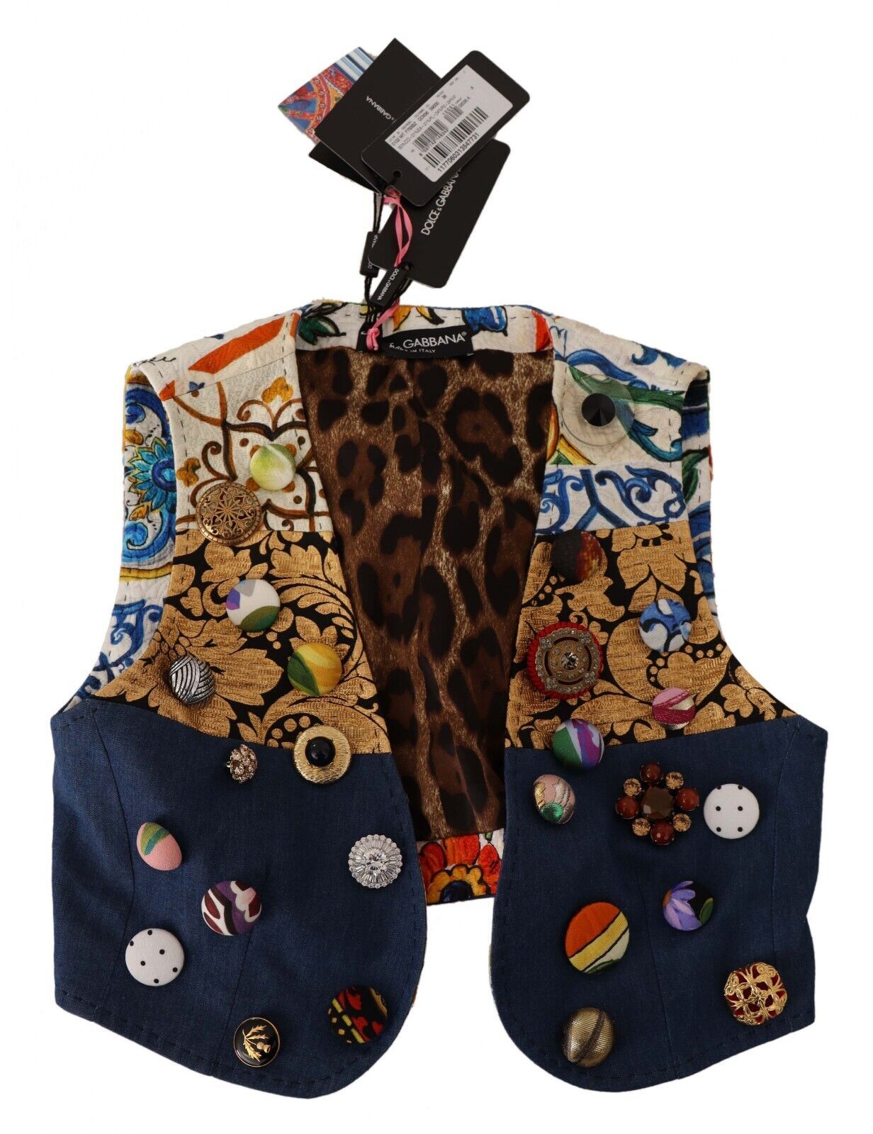 Dolce & Gabbana Multicolor Embellished Waist Coat Cotton Top