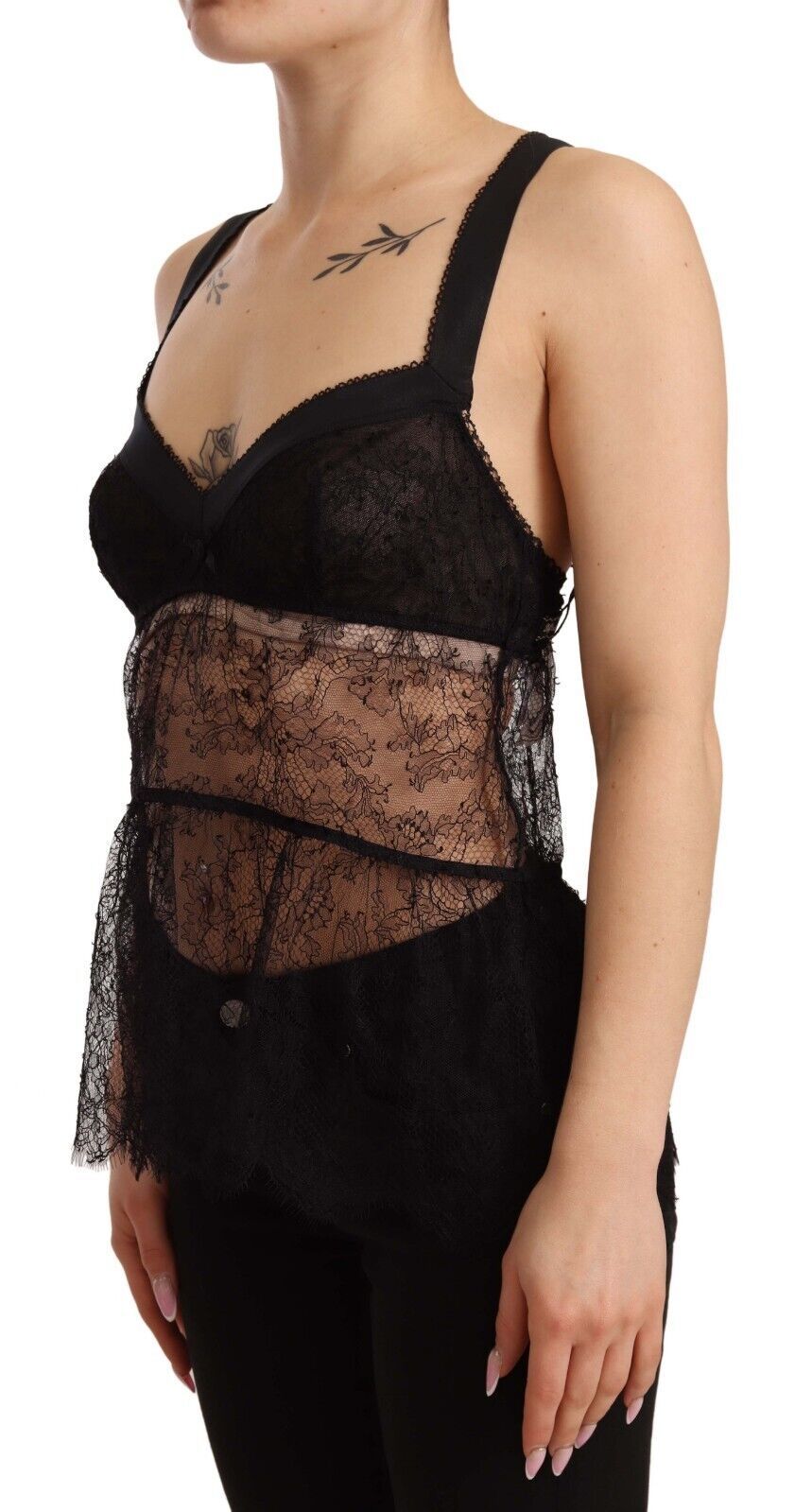 Dolce & Gabbana Black Silk Lace Babydoll Nylon Lingerie Top
