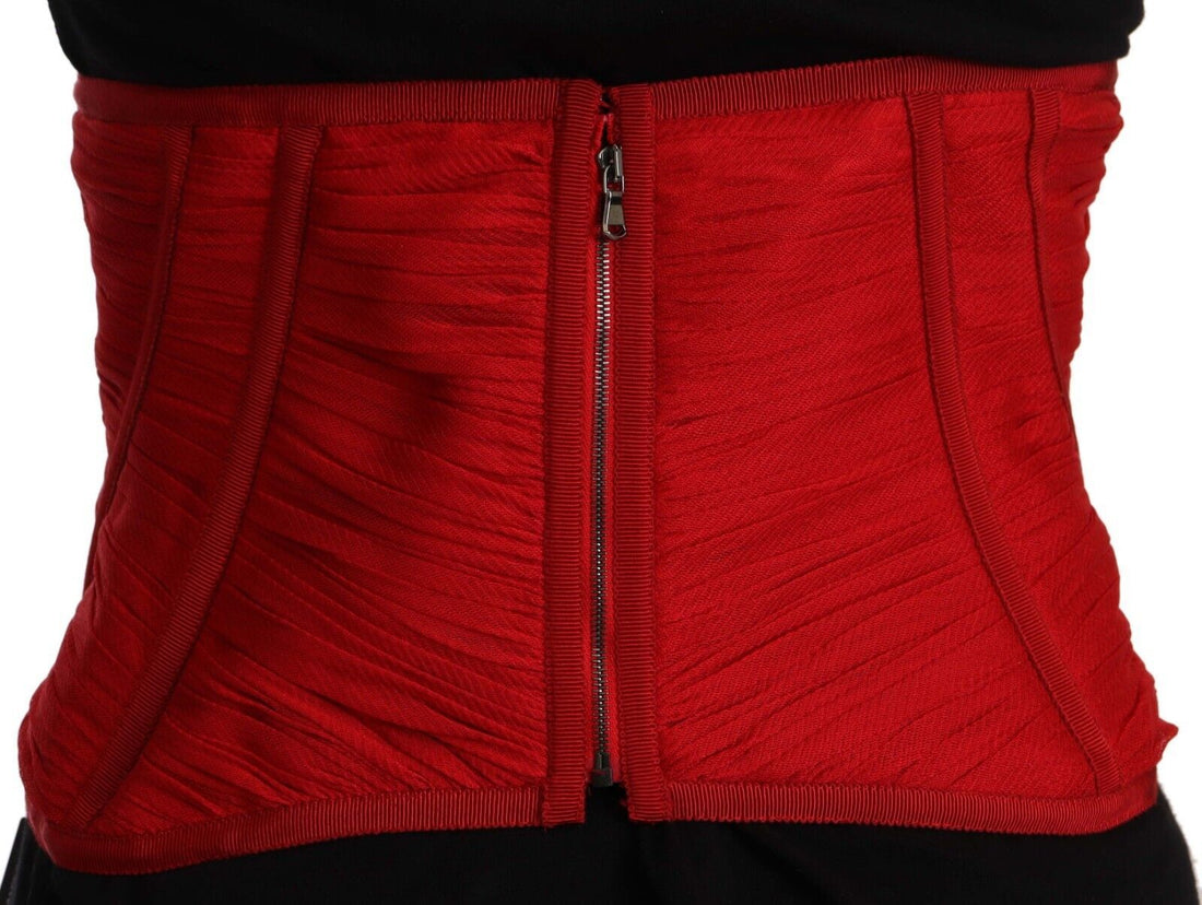 Dolce & Gabbana Red Corset Belt Stretch Waist Strap Silk Top