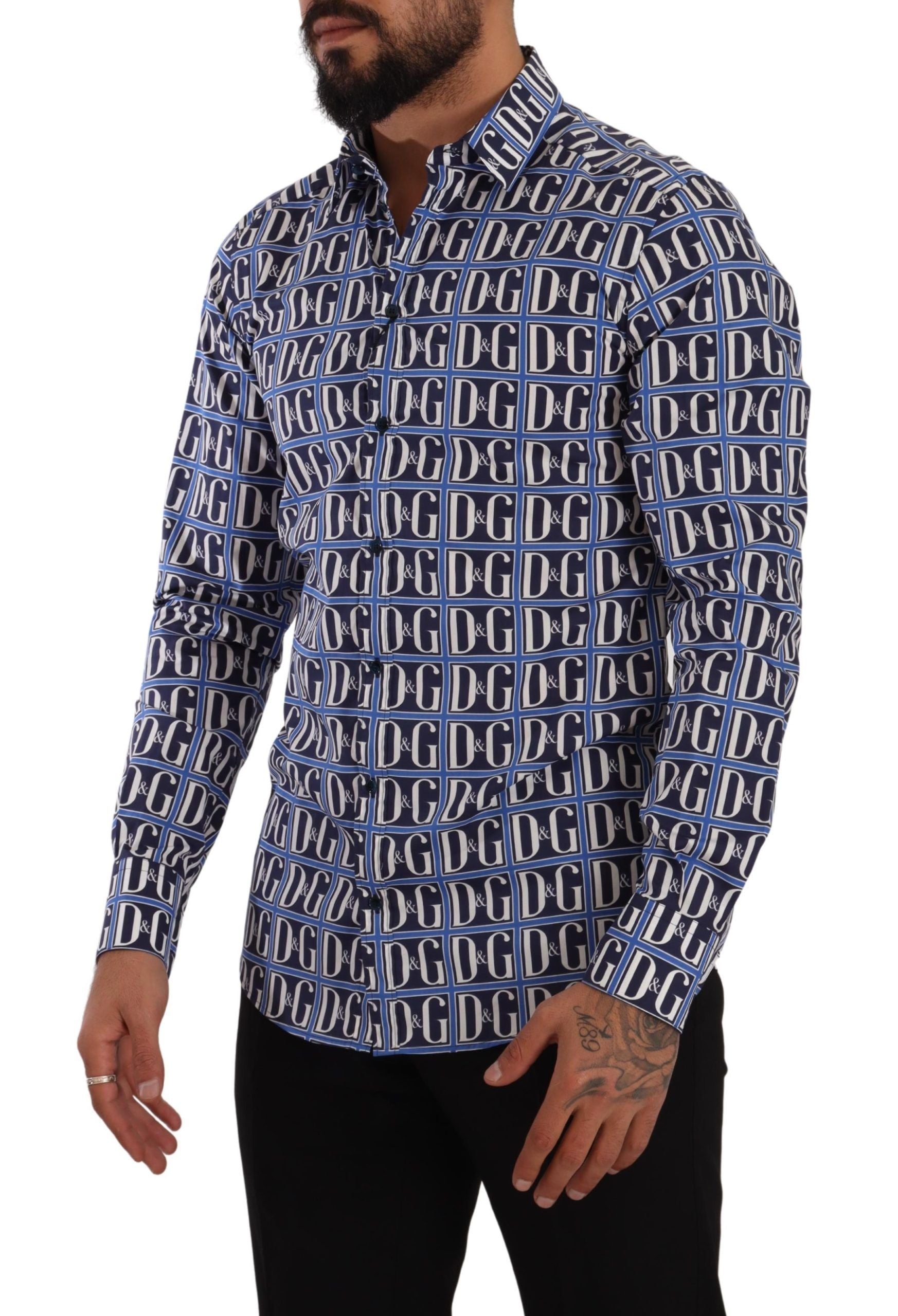 Dolce & Gabbana Blue Logo Mania Slim Fit Cotton Shirt
