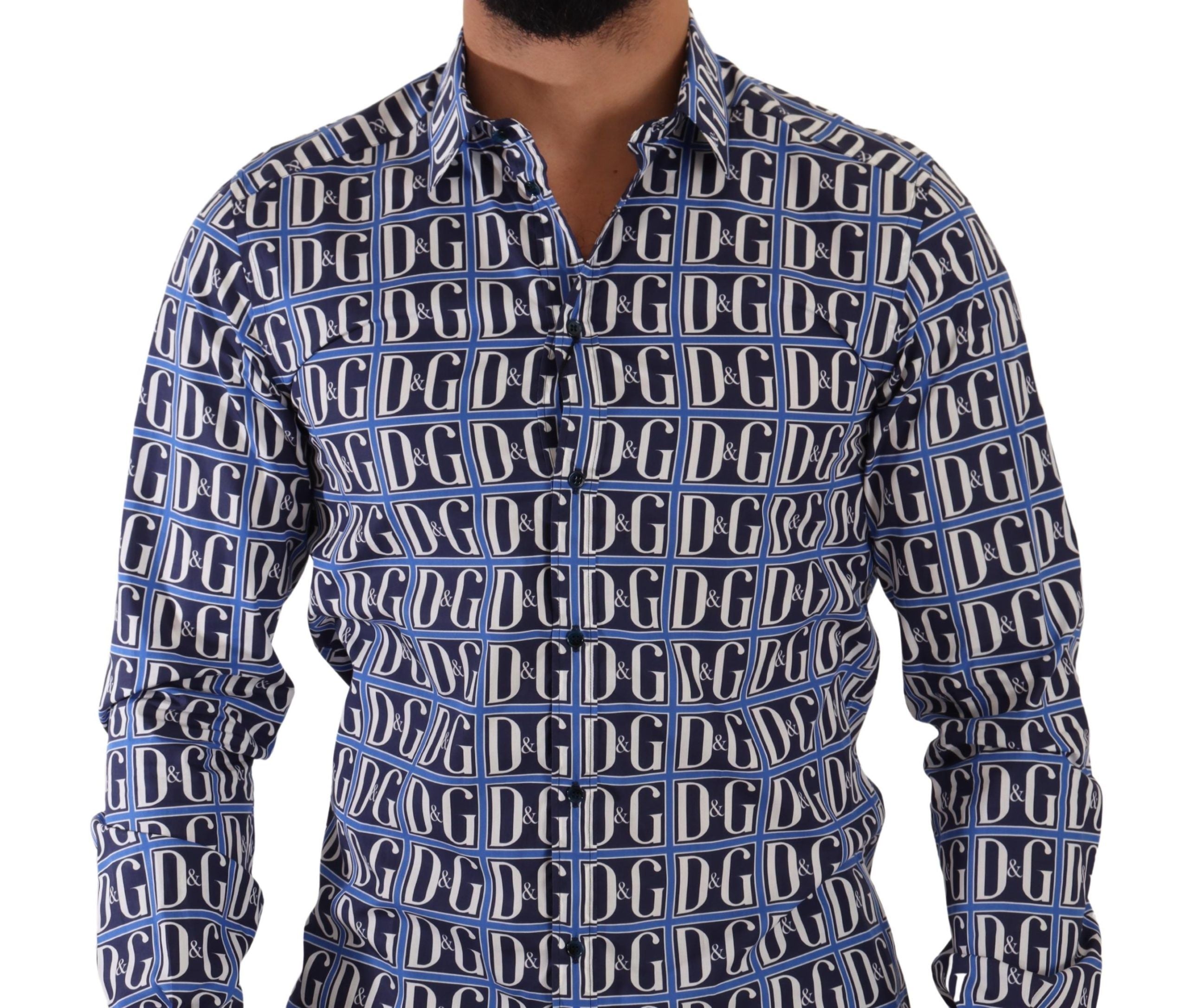 Dolce & Gabbana Blue Logo Mania Slim Fit Cotton Shirt
