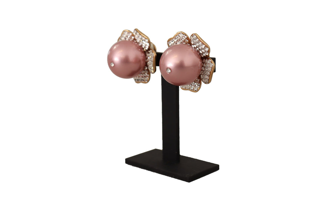 Dolce & Gabbana Gold Tone Maxi Faux Pearl Floral Clip-on Jewelry Earrings