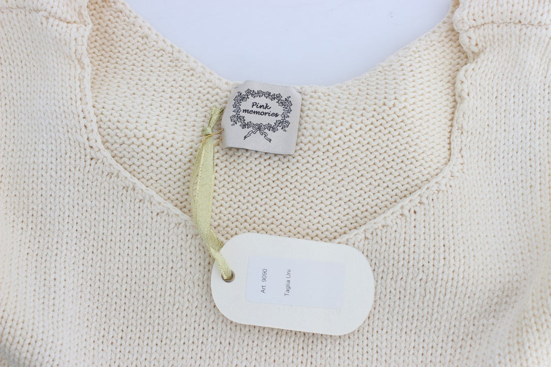 PINK MEMORIES Beige Cotton Blend Knitted Sleeveless Sweater
