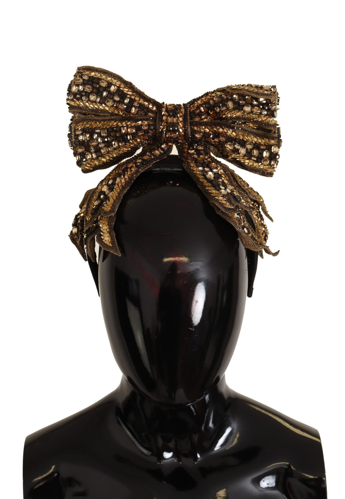 Dolce & Gabbana Gold Crystal Beaded Sequined Silk Bow Headband Diadem
